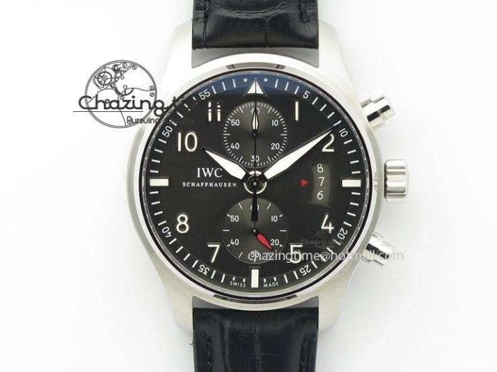 MIROTIME 0509 Pilot Chrono SS AZF 1:1 Best Edition Black Dial Orange Markers on Brown Leather Strap A EasyCare 7065